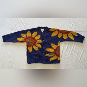 VINTAGE Express Tricot Sunflower Sweater granny bohemian eclectic grandpa boho